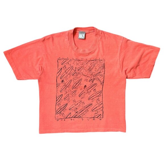 90s Vintage Ocean Pacific T-shirt Out to Surf Cartoon Single Stitch OP Crop Top. - Picture 1 of 8